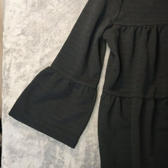 JCrew Womens Peplum Top M Black Bell Sleeve Textured‎ Classic Corporate Goth - Picture 7 of 14